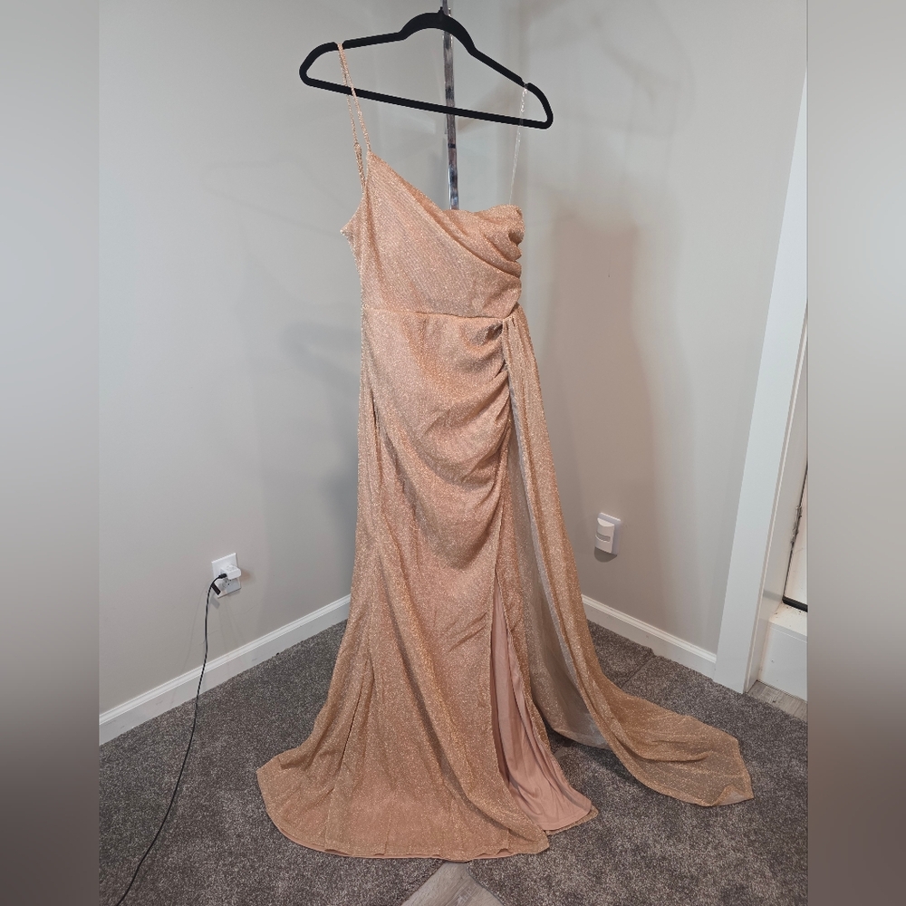 Glitter One Shoulder Split Thigh Draped Side Part… - image 5